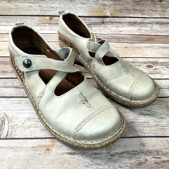 Josef Seibel Womens Beige Creme Leather CrissCross Strap Mary Jane Shoes 8-8.5 - Picture 1 of 8